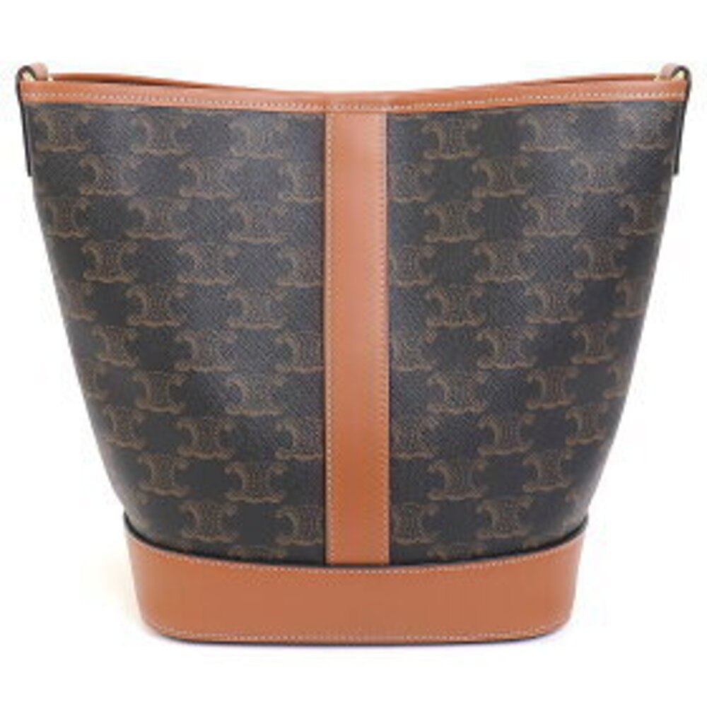 Celine Bucket Bag Tan Triomphe Canvas Calfskin Leather Crossbody Carry Shoulder - Picture 3 of 7